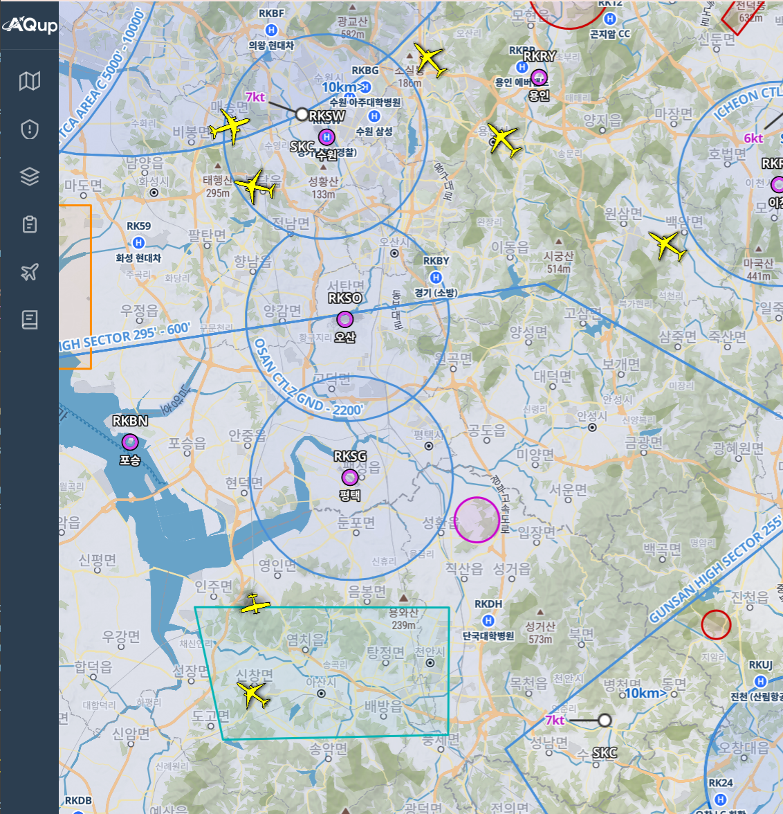 AeroMap 화면 — 저고도 공역·항로·장애물 통합 지도